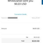 Paypal transfer from Daniel White to Benjamin C. Kinney, totaling $0.00 after fees