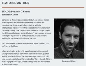 Snippet of webpage with FEATURED AUTHOR: Benjamin C. Kinney